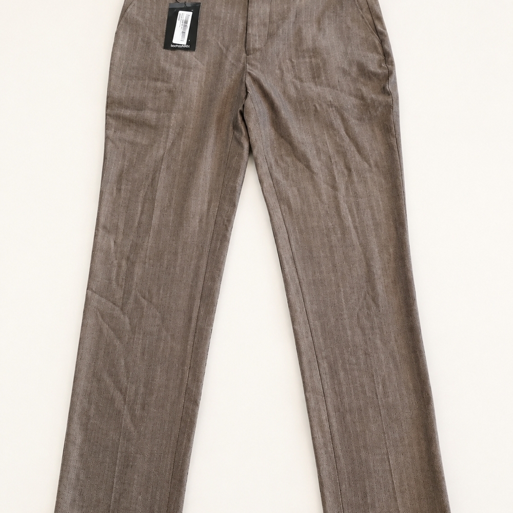 BoohooMAN Men’s Brown Herringbone Dress Pants Size 32R NWT
